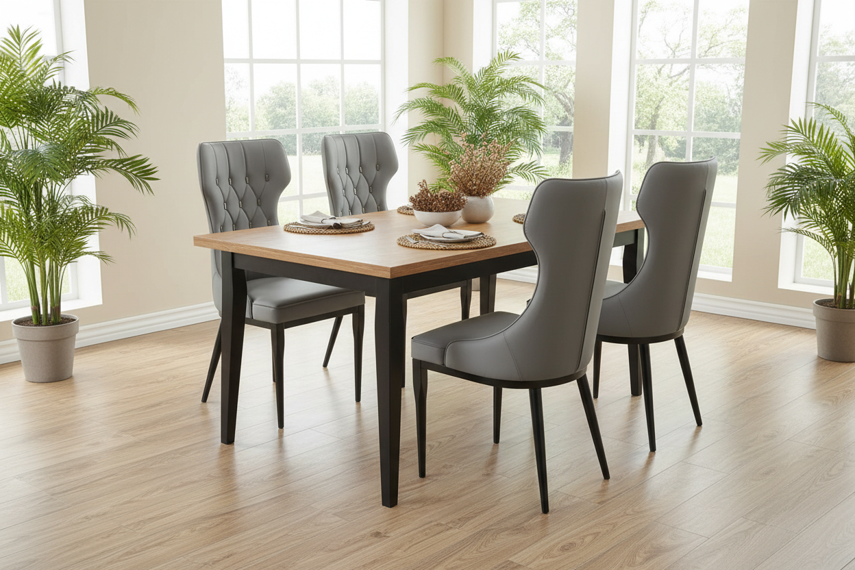 4 Gray Chairs Dining Set