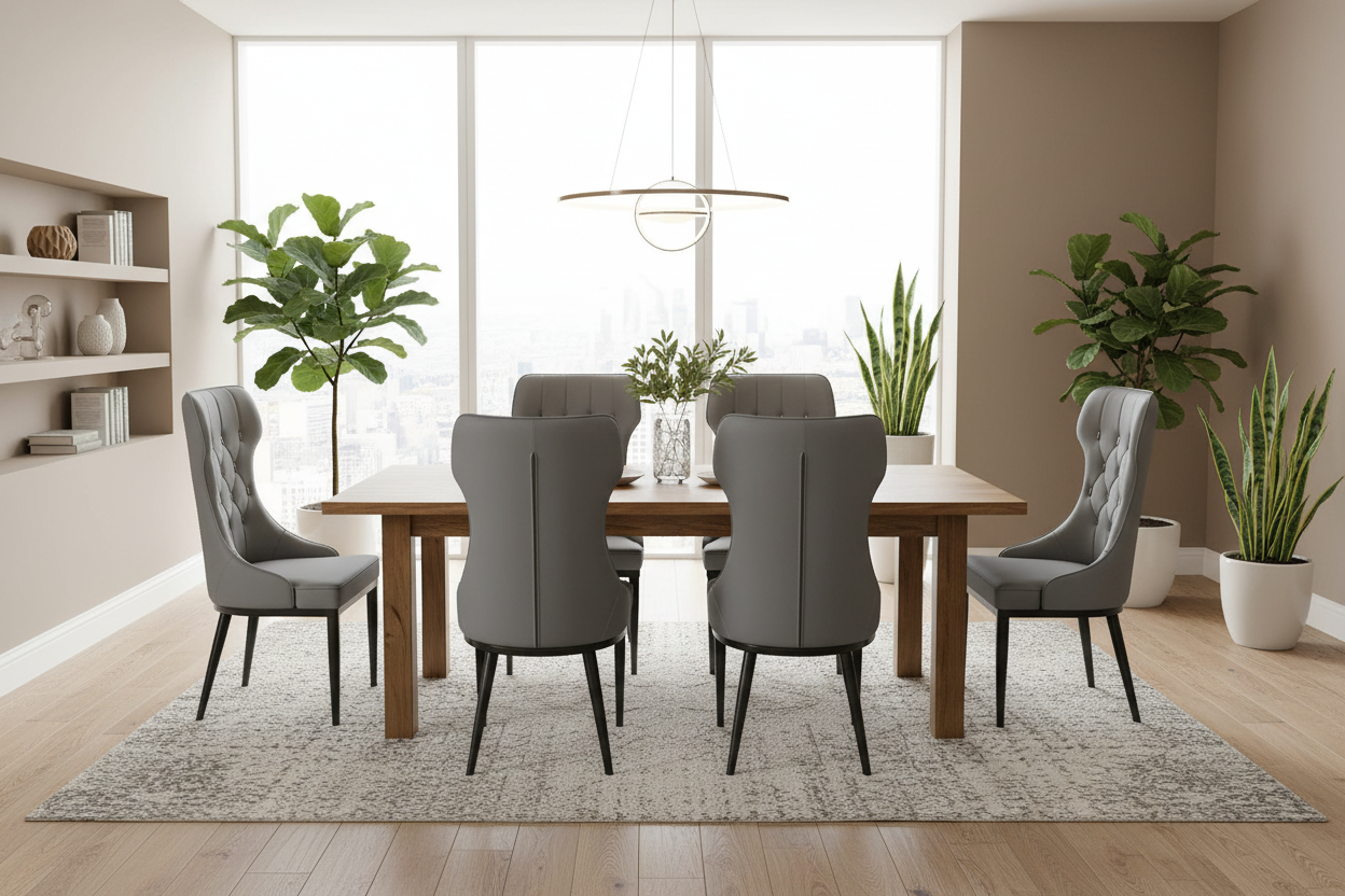 6 Gray Chairs Dining Set