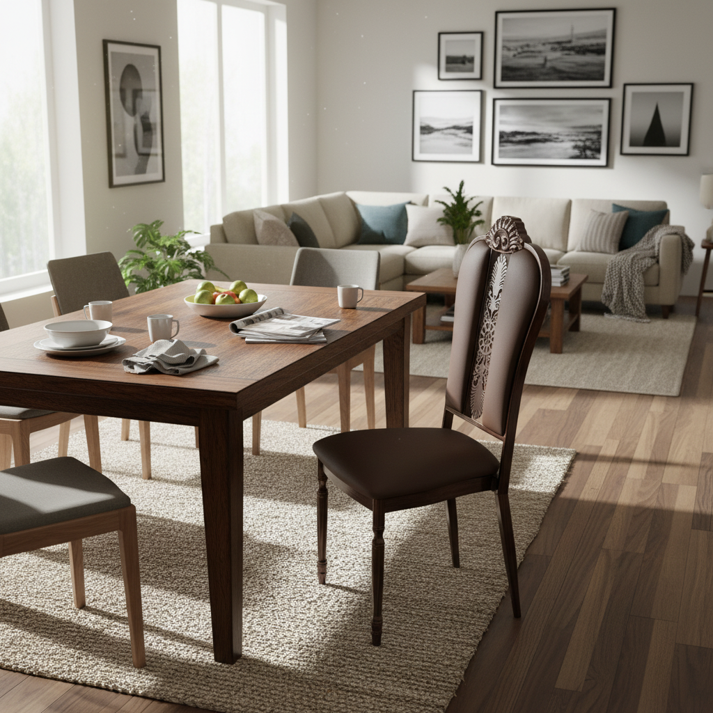 Brown ornate chair in realistic home setting