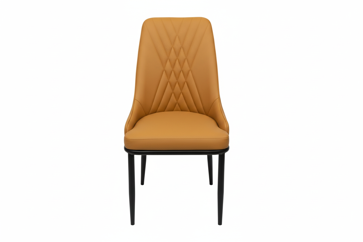 Golden yellow chair front view with white background