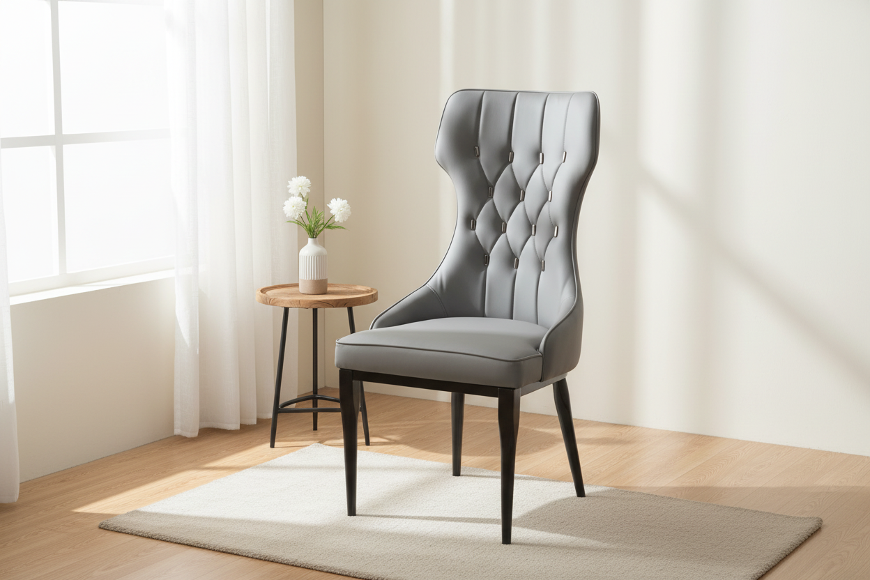 Gray Tufted Chair - Natural Setting
