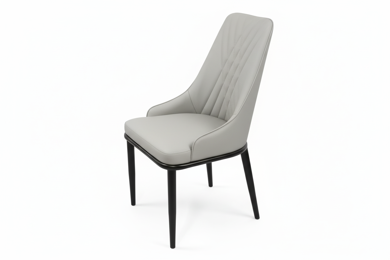 Grey chair angled view with white background