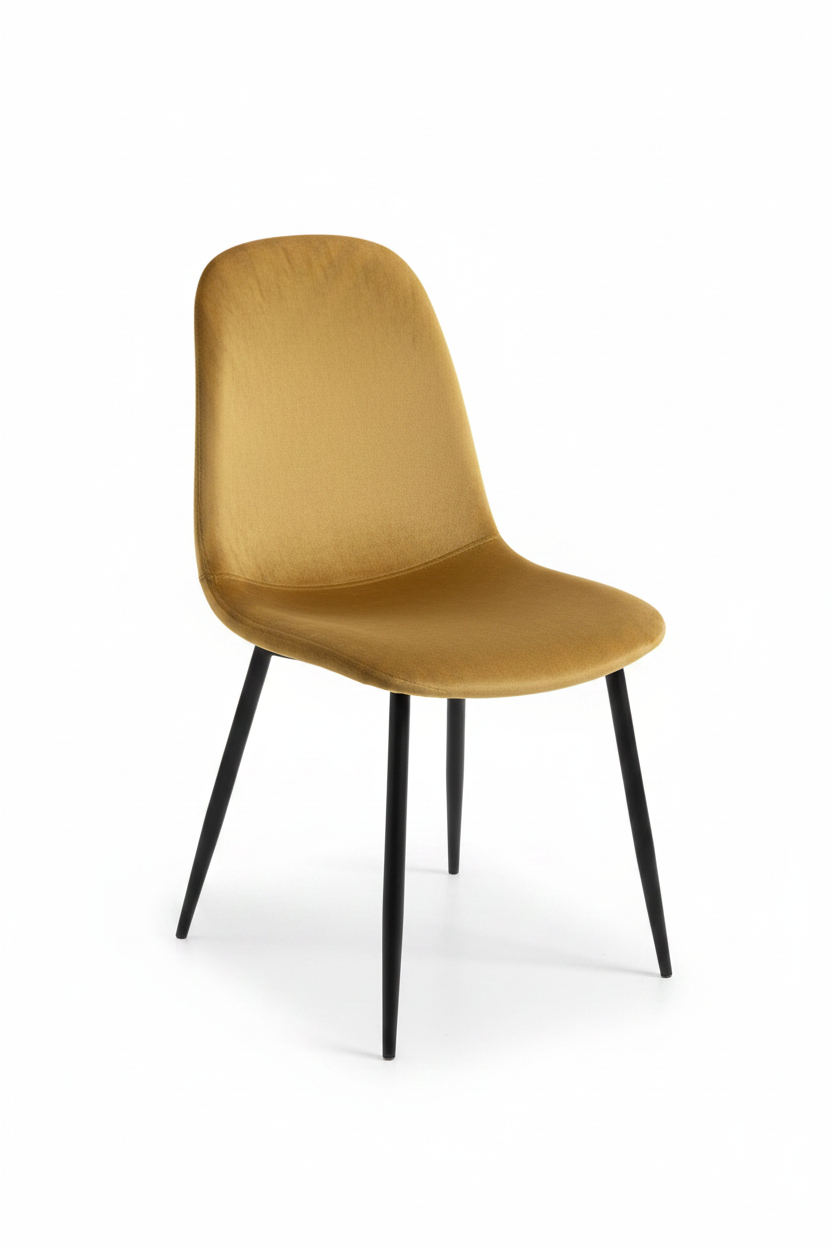 Gold velvet dining chair on white background