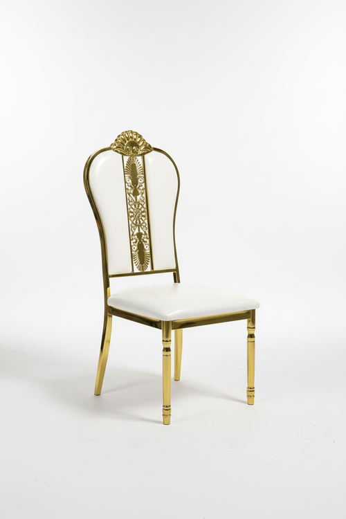 White and gold ornate chair - angled view