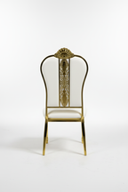 White and gold ornate chair - back view