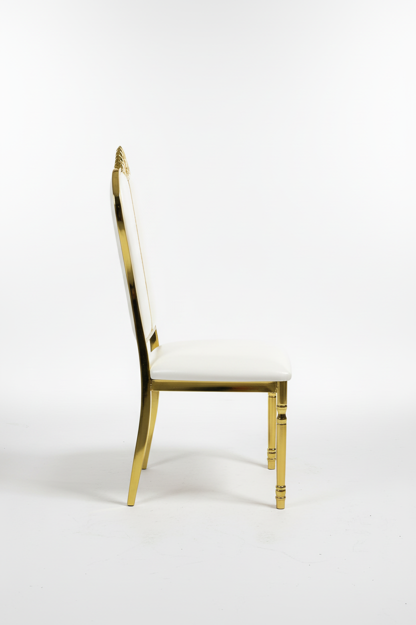 White and gold ornate chair - right side view